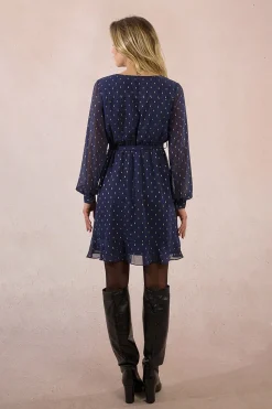 Molly Bracken Vestido corto de manga larga estampado Azul marino Sale