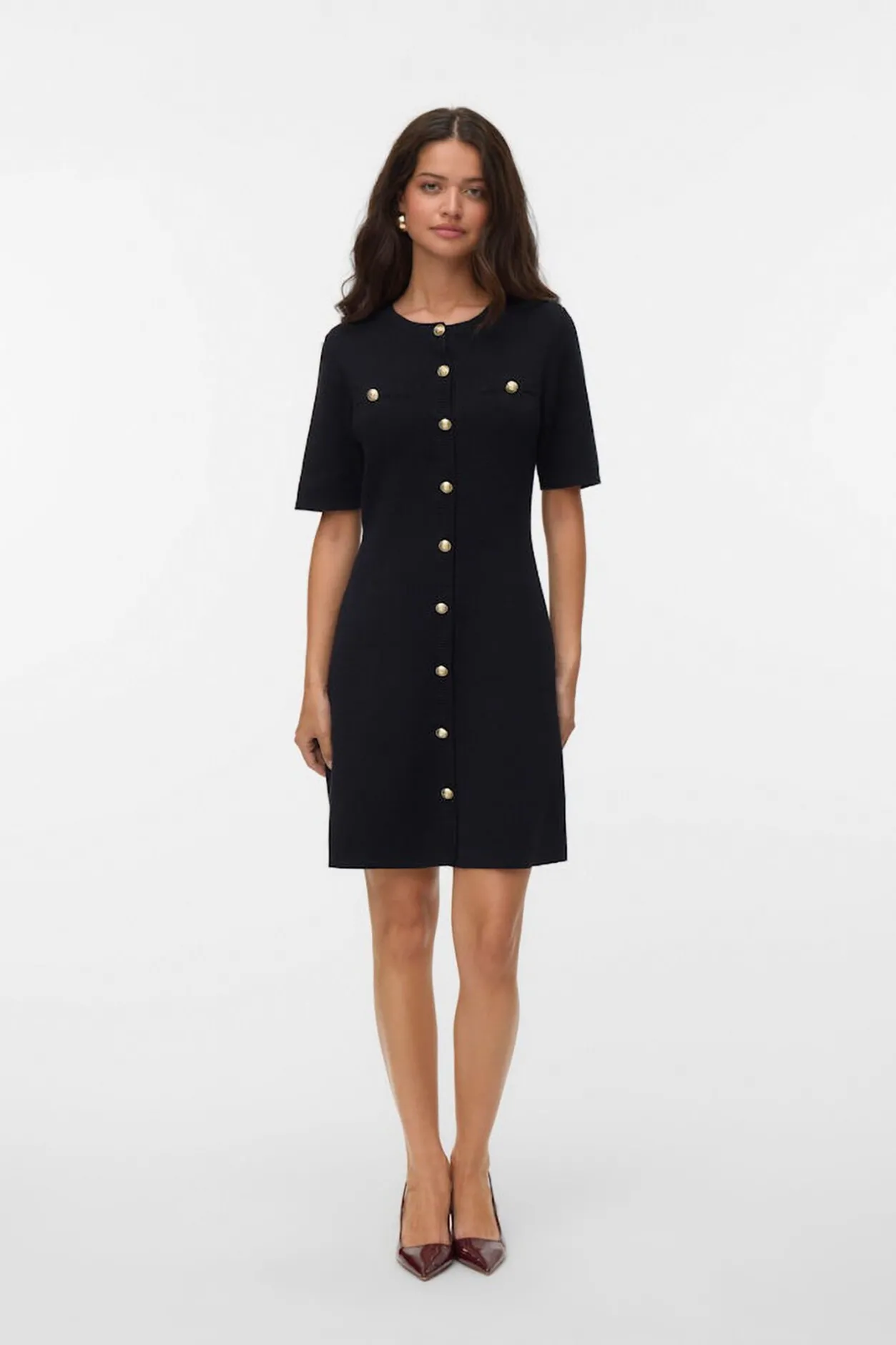 Vero Moda Vestido corto de punto y botones dorados Negro Sale