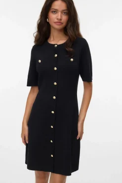 Vero Moda Vestido corto de punto y botones dorados Negro Sale