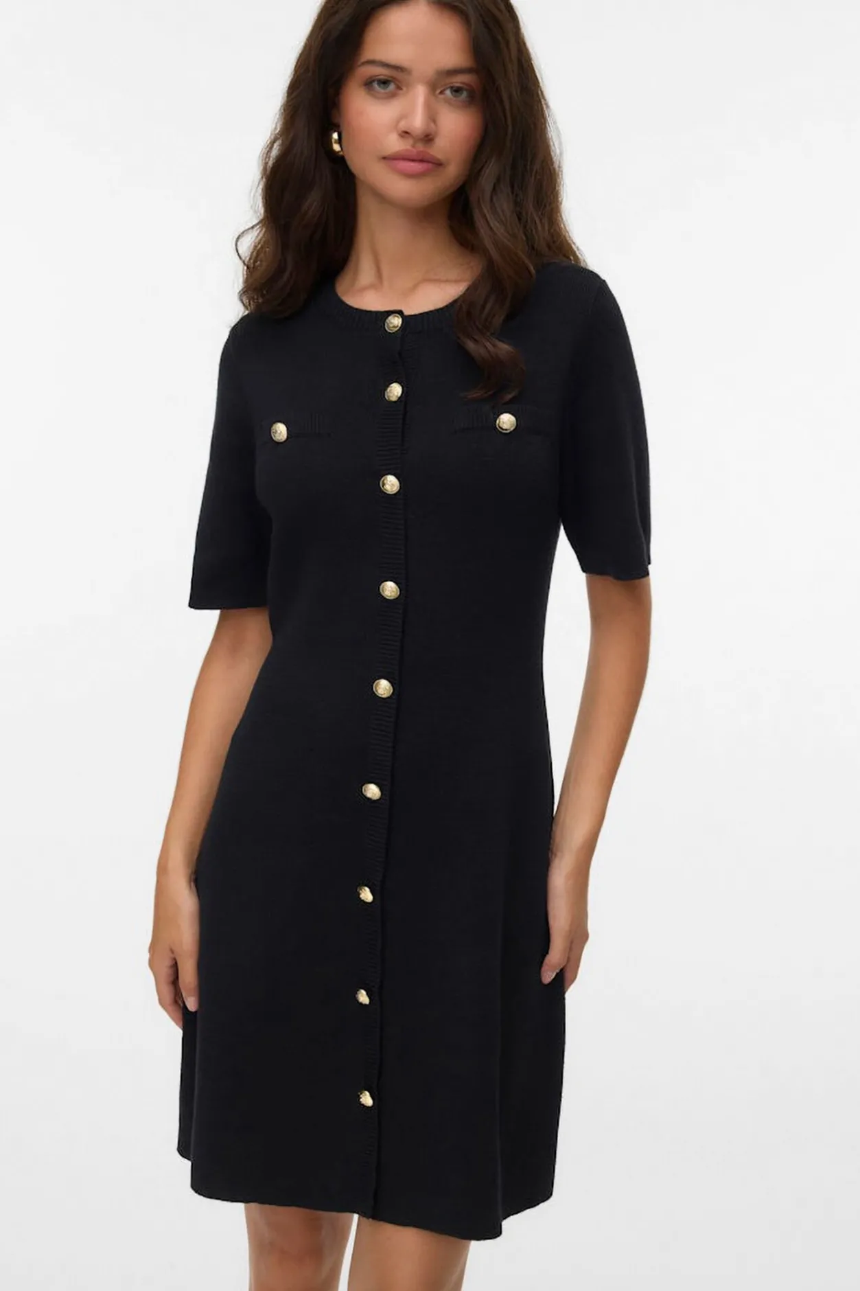 Vero Moda Vestido corto de punto y botones dorados Negro Sale
