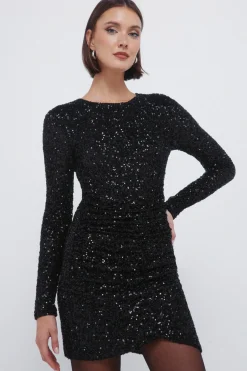 Springfield Vestido corto drapeado lentejuelas negro New