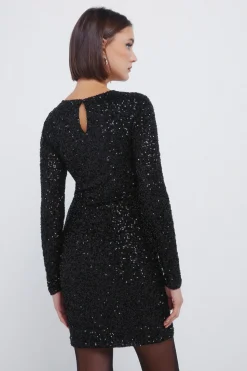 Springfield Vestido corto drapeado lentejuelas negro New