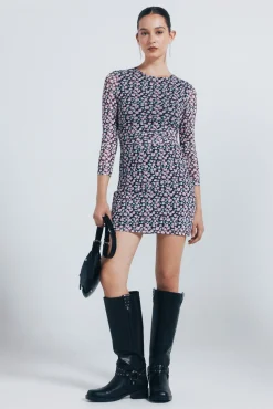 Springfield Vestido corto tubo estampado negro