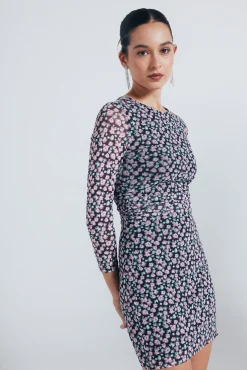 Springfield Vestido corto tubo estampado negro