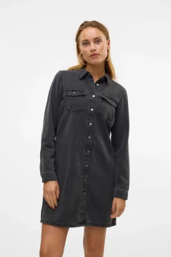 Vero Moda Vestido corto vaquero manga larga Negro Clearance