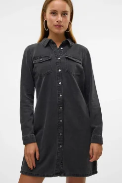 Vero Moda Vestido corto vaquero manga larga Negro Clearance