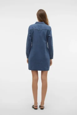 Vero Moda Vestido corto vaquero manga larga Azul Hot