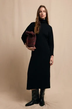 Slowlove Vestido cuello alto canalé Negro Discount