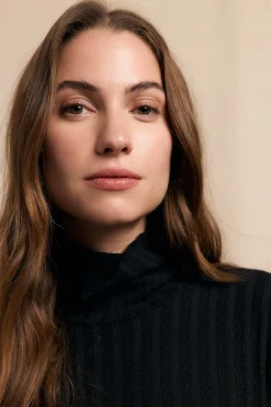 Slowlove Vestido cuello alto canalé Negro Discount