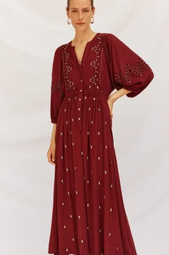 Cortefiel Vestido cuello redondo Granate Best