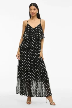 Vila Vestido de gasa con lunares Negro Outlet