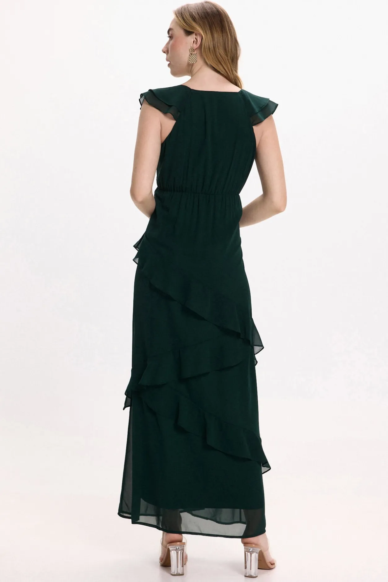 Vila Vestido de gasa midi de fiesta Verde oscuro Outlet