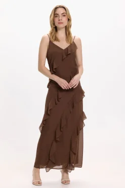 Vila Vestido de gasa midi de fiesta Marrón oscuro Sale