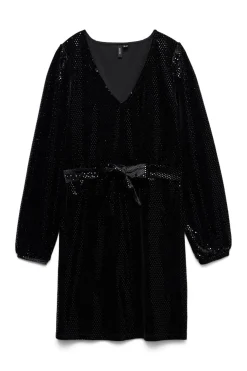 Vero Moda Vestido de manga larga detalles brillantes Negro Discount