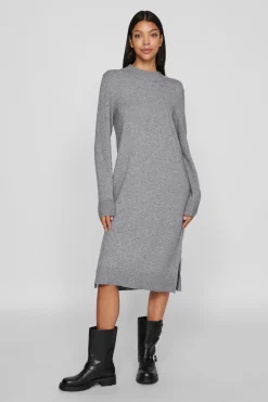 Vila Vestido de punto con viscosa Gris Hot