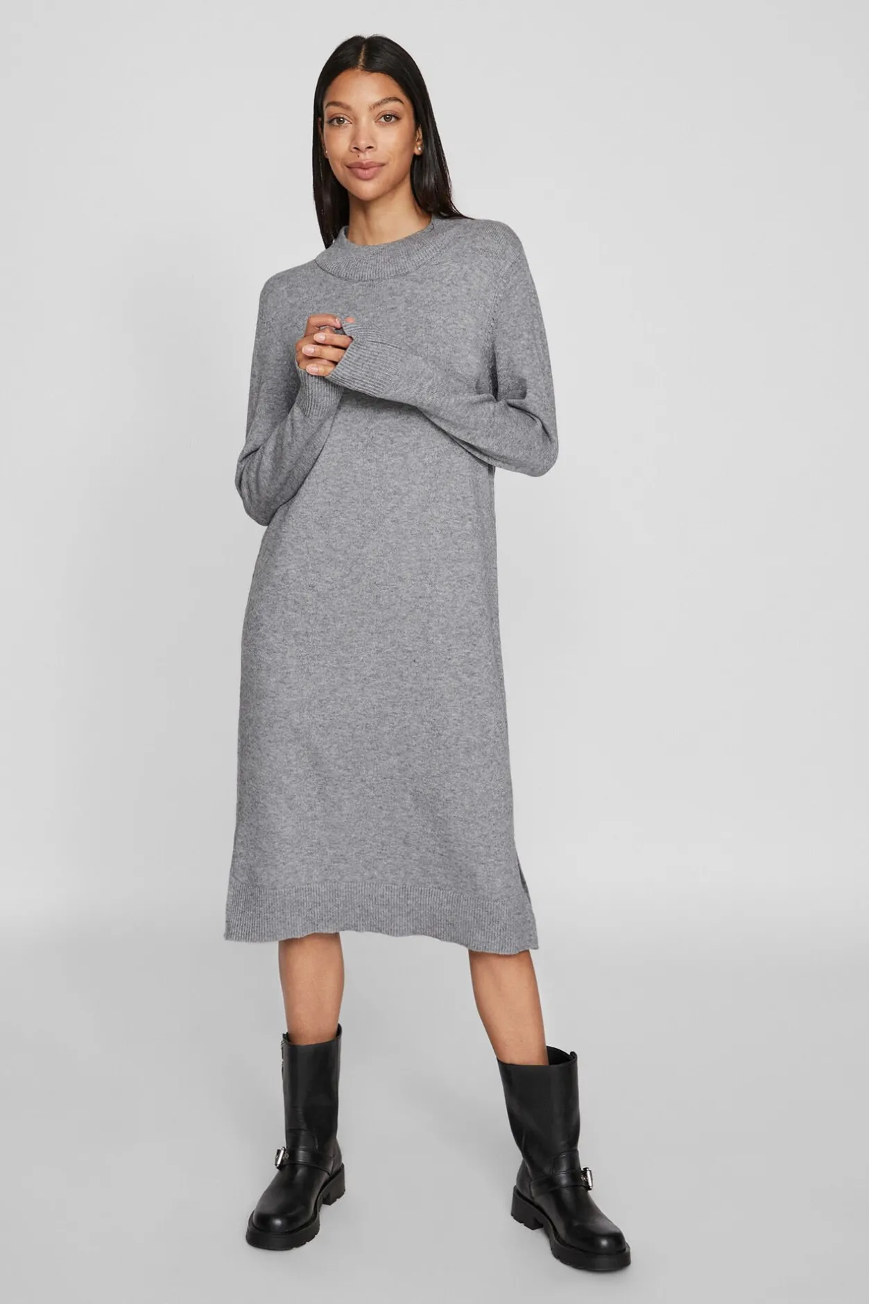 Vila Vestido de punto con viscosa Gris Hot