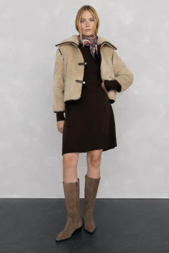 Pedro del Hierro Vestido de punto costura central lana Marr&oacute;n Online