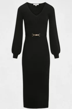 Morgan Vestido de punto largo ajustado Negro Discount