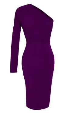 Trendyol Vestido de punto midi con hombro descubierto morado/lila Discount