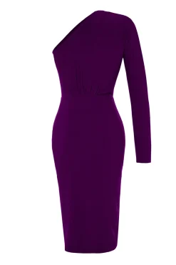 Trendyol Vestido de punto midi con hombro descubierto morado/lila Discount
