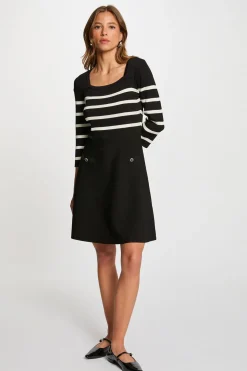 Morgan Vestido de punto tipo trapecio a rayas Negro Clearance