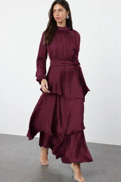 Trendyol Vestido de satén marr&oacute;n Sale