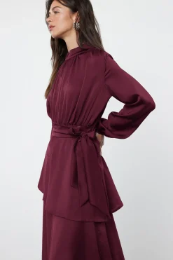 Trendyol Vestido de satén marr&oacute;n Sale