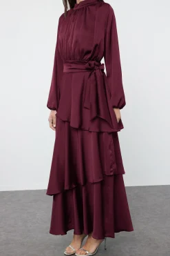 Trendyol Vestido de satén marr&oacute;n Sale