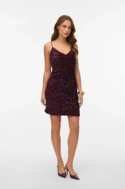 Vero Moda Vestido de tirantes con lentejuelas Granate Sale