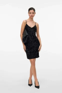 Vero Moda Vestido de tirantes con lentejuelas Negro