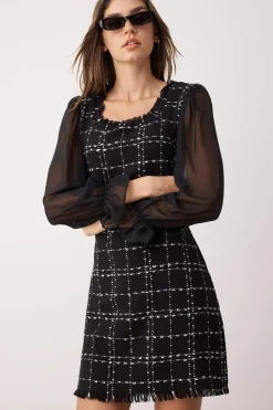 Trendyol Vestido de tweed negro Online