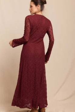 Slowlove Vestido encaje manga larga Vino Online