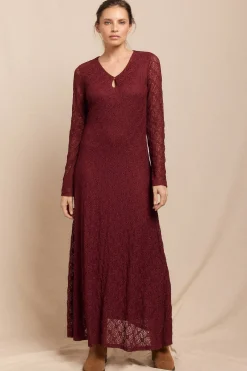 Slowlove Vestido encaje manga larga Vino Online