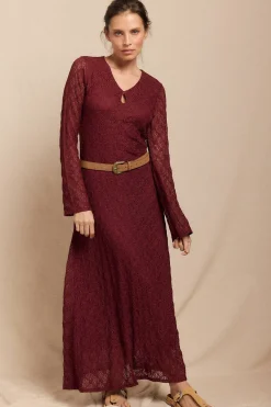 Slowlove Vestido encaje manga larga Vino Online