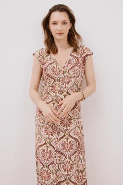 Cortefiel Vestido escote pico contraste Multicolor