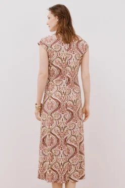 Cortefiel Vestido escote pico contraste Multicolor