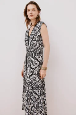 Cortefiel Vestido escote pico contraste Estampado blanco Hot