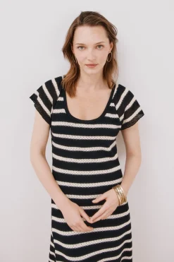 Cortefiel Vestido estructura rayas Estampado blanco Sale