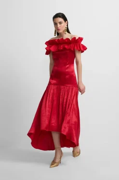 Silbon Vestido event collection volante Rojo Clearance