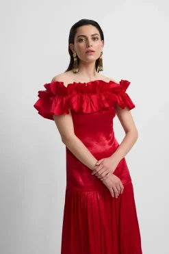 Silbon Vestido event collection volante Rojo Clearance
