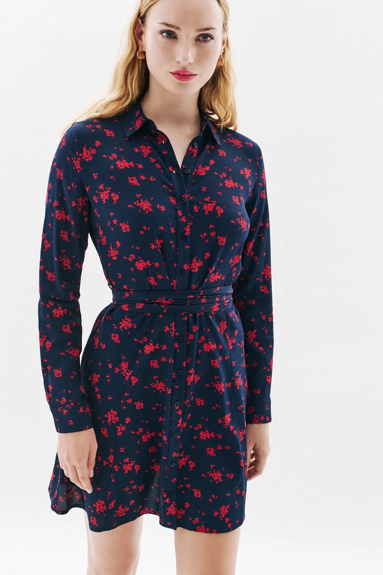 Caroll Vestido flores 100% viscosa Azul marino Sale