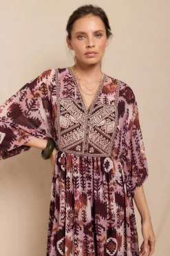 Slowlove Vestido fluido estampado bordado Multicolor Clearance