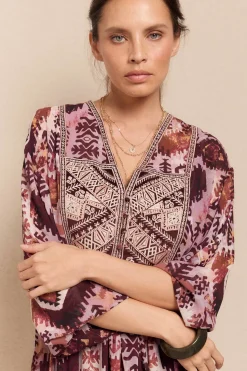 Slowlove Vestido fluido estampado bordado Multicolor Clearance