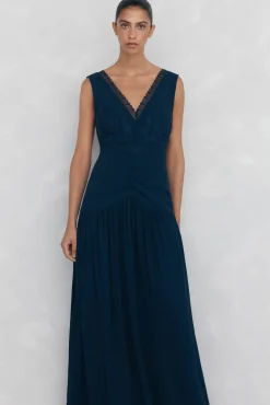 Pedro del Hierro Vestido fluido largo encaje Azul Discount