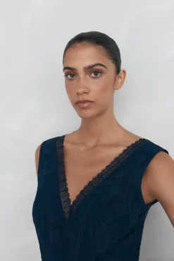 Pedro del Hierro Vestido fluido largo encaje Azul Discount