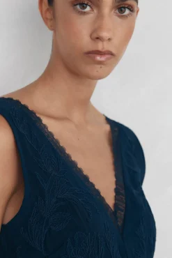 Pedro del Hierro Vestido fluido largo encaje Azul Discount