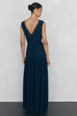 Pedro del Hierro Vestido fluido largo encaje Azul Discount