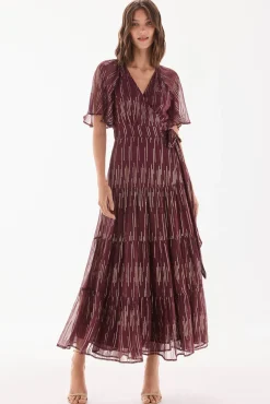 TFP by Tamara Falcó Vestido georgette con lurex Burdeos Discount