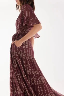 TFP by Tamara Falcó Vestido georgette con lurex Burdeos Discount