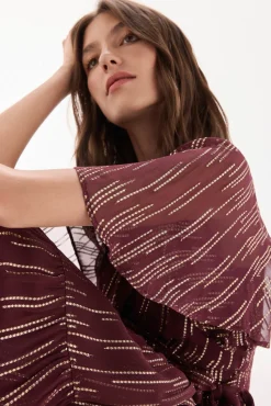 TFP by Tamara Falcó Vestido georgette con lurex Burdeos Discount